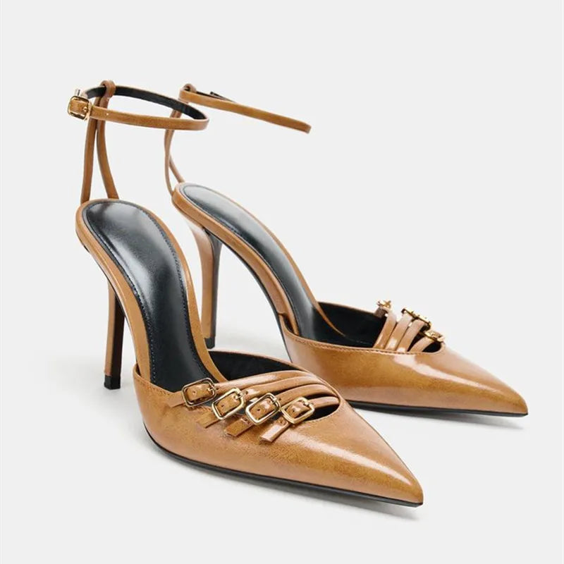 Luxury Metal Buckle Strap Ankle Strap High Heel