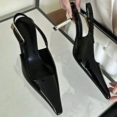 Luxury Metal Buckle Strap Design Pumps Pointed Toe Slingbacks High Heel