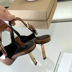 Luxury Metal Buckle Strap Design Pumps Pointed Toe Slingbacks High Heel