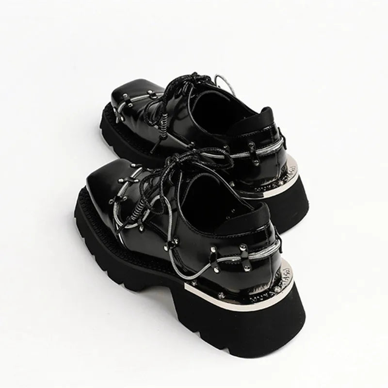 Luxury Metal Chain Decoration Chunky Heel