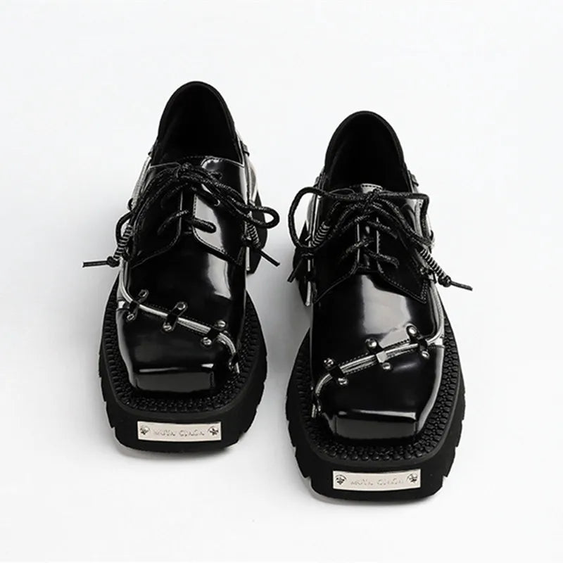 Luxury Metal Chain Decoration Chunky Heel