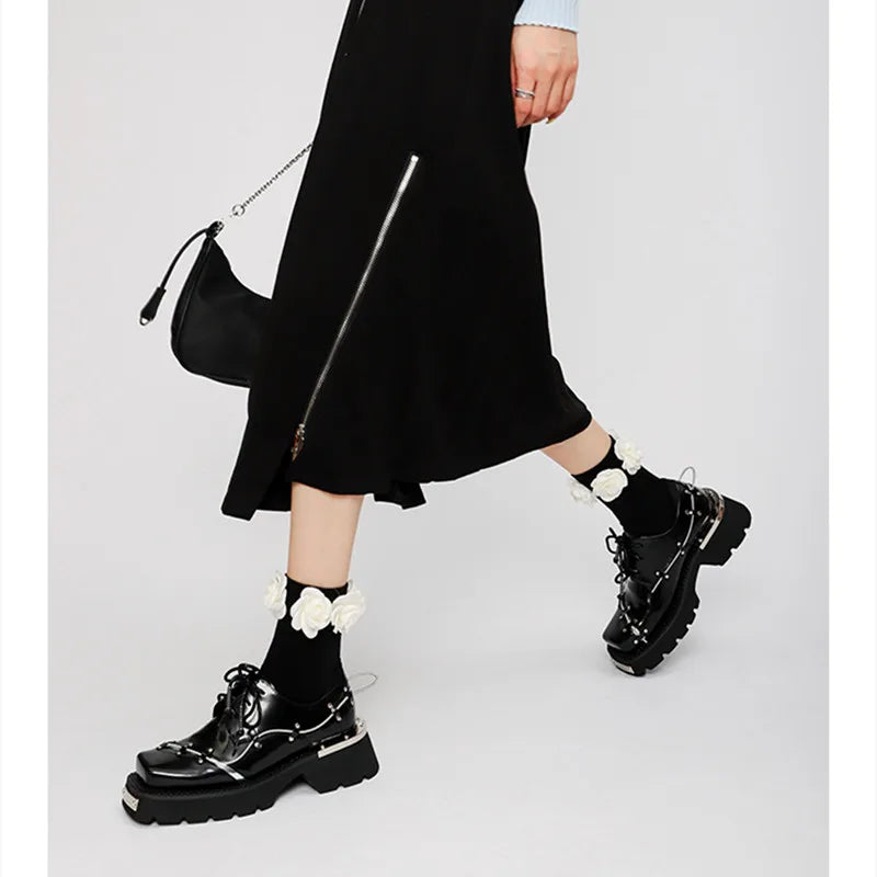 Luxury Metal Chain Decoration Chunky Heel