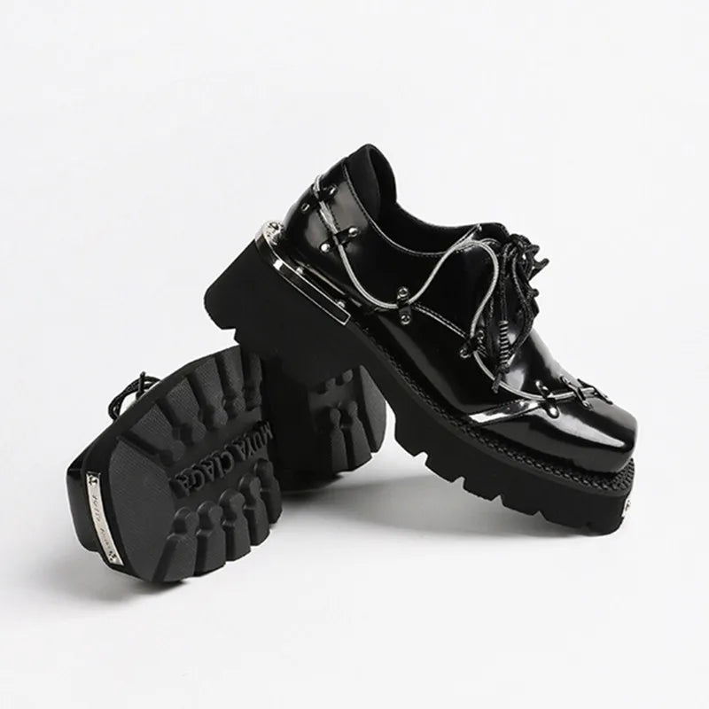 Luxury Metal Chain Decoration Chunky Heel