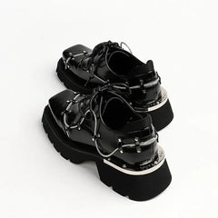 Luxury Metal Chain Decoration Chunky Heel