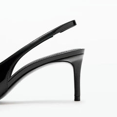 Luxury Metal Decoration Patent Leather Pumps Pointed Toe Slingback High Heel