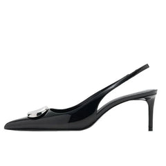 Luxury Metal Decoration Patent Leather Pumps Pointed Toe Slingback High Heel