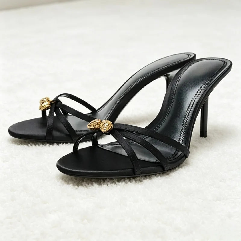 Luxury Metal Detail Satin Heel