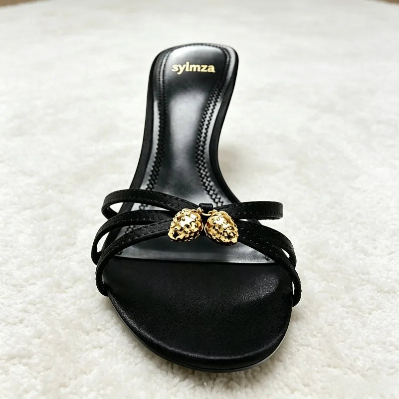 Luxury Metal Detail Satin Heel