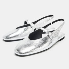 Luxury Metal Grain Design Flat Sandals Gold Silver Slingback Slippers for Girls Cute Comfortable Beach Shoe