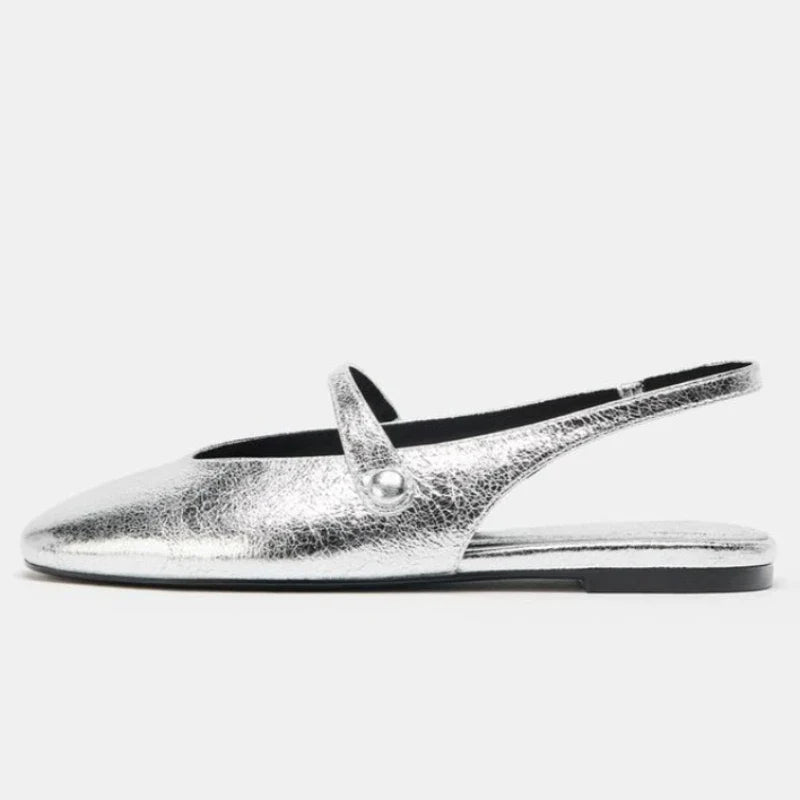 Luxury Metal Grain Design Flat Sandals Gold Silver Slingback Slippers for Girls Cute Comfortable Beach Shoe