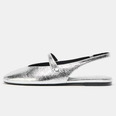 Luxury Metal Grain Design Flat Sandals Gold Silver Slingback Slippers for Girls Cute Comfortable Beach Shoe