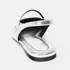 Luxury Metal Grain Design Flat Sandals Gold Silver Slingback Slippers for Girls Cute Comfortable Beach Shoe
