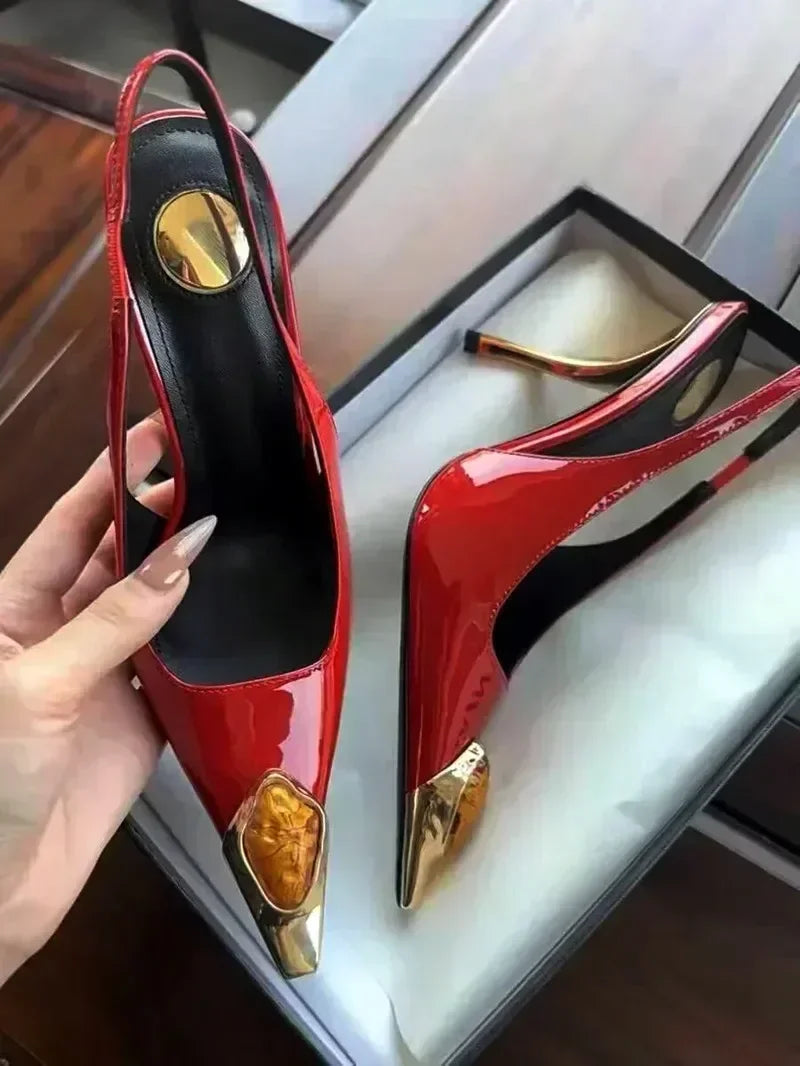 Luxury Metal Jewel Decoration Heel