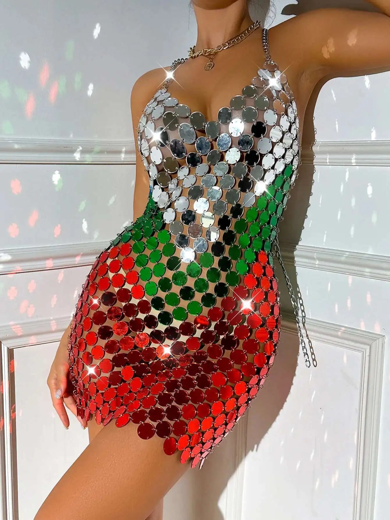 Luxury Metal Sequin Backless Club Birthday Party Evening Dresses