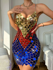 Luxury Metal Sequin Backless Club Birthday Party Evening Dresses