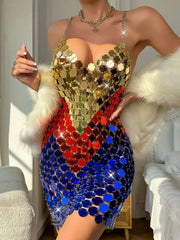 Luxury Metal Sequin Backless Club Birthday Party Evening Dresses