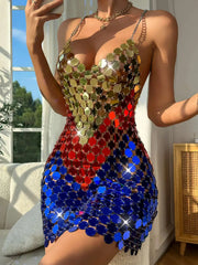 Luxury Metal Sequin Backless Club Birthday Party Evening Dresses