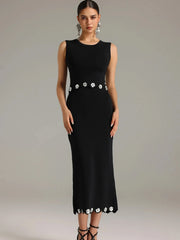 Luxury O-neck Elegant Sleeveless Flower Short Top Long Slim Skirt Party Dinner Dress