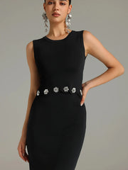 Luxury O-neck Elegant Sleeveless Flower Short Top Long Slim Skirt Party Dinner Dress