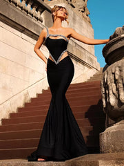 Luxury Off-the-Shoulder Velvet Rhinestones Party Prom Gown