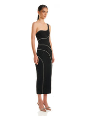Luxury One Shoulder Chain Sleeveless Diamond Split Evening Club Party Bodycon Long Dresses