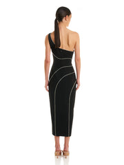 Luxury One Shoulder Chain Sleeveless Diamond Split Evening Club Party Bodycon Long Dresses