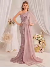 Luxury One Shoulder Sparkle Patchwork Formal Long Maxi Dresses