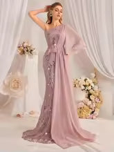 Luxury One Shoulder Sparkle Patchwork Formal Long Maxi Dresses