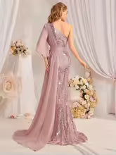 Luxury One Shoulder Sparkle Patchwork Formal Long Maxi Dresses