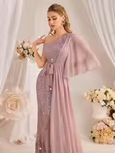 Luxury One Shoulder Sparkle Patchwork Formal Long Maxi Dresses
