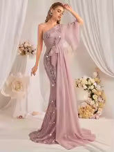 Luxury One Shoulder Sparkle Patchwork Formal Long Maxi Dresses