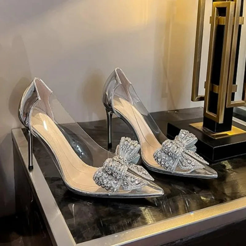 Luxury Pointed Crystal Fairy Ladies Wind Sandals Rhinestone Butterfly-knot Transparent High Heel