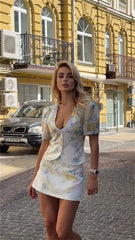 Luxury Printed V-Neck Cardigan Top High Waisted Skirt Sets