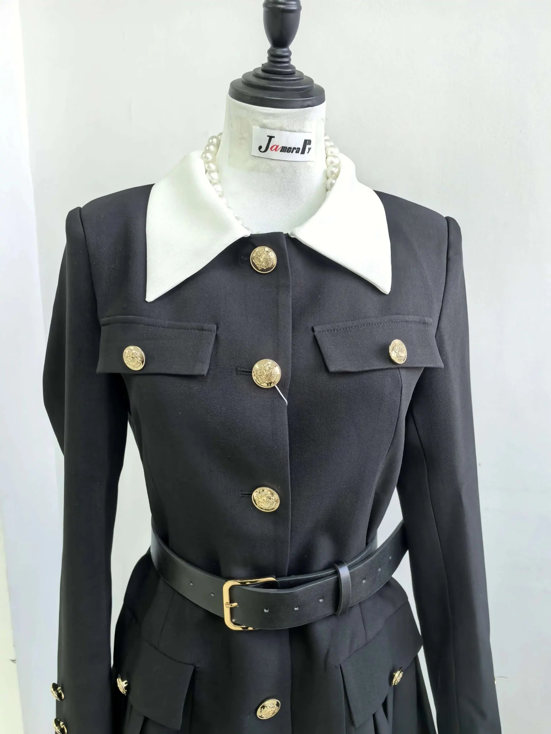 Luxury Quality Pleated Single Breasted Button Long Full Sleeve Blazer Dress
