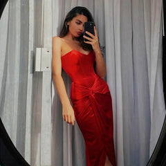 Luxury Retro Slit Backless Strapless Sleeveless Slim Robe Party Club Long Dress