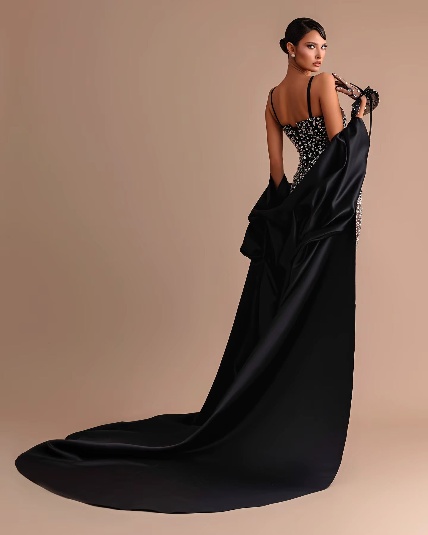 Luxury Rhinestone Asymmetrical Oversize Long Jacket Evening Maxi Dresses
