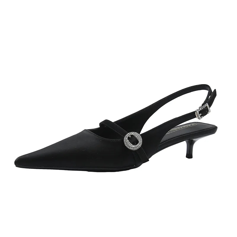 Luxury Rhinestone Buckle Sandals Pointed Toe Back Strap Slide Sandals Simple Comfortable Soft Leather Dress Shoes