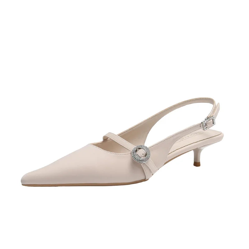Luxury Rhinestone Buckle Sandals Pointed Toe Back Strap Slide Sandals Simple Comfortable Soft Leather Dress Shoes