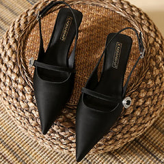 Luxury Rhinestone Buckle Sandals Pointed Toe Back Strap Slide Sandals Simple Comfortable Soft Leather Dress Shoes
