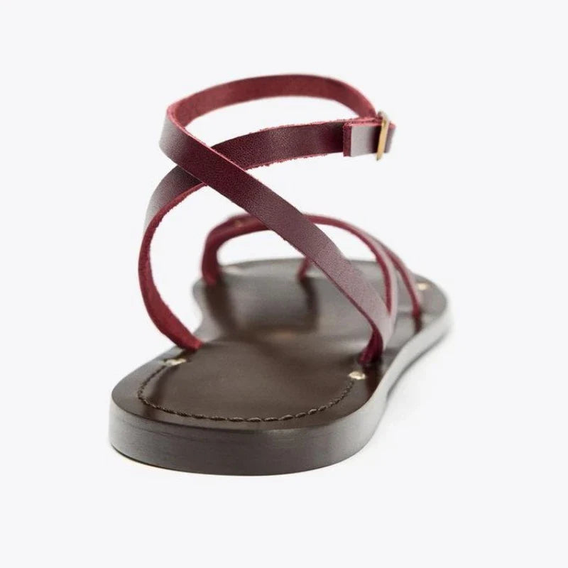 Luxury Rhinestone Decoration Brand Flat Sandals Ankle Strap Metal Buckle Designer Shoes
