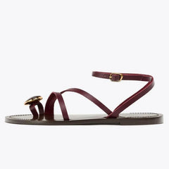 Luxury Rhinestone Decoration Brand Flat Sandals Ankle Strap Metal Buckle Designer Shoes