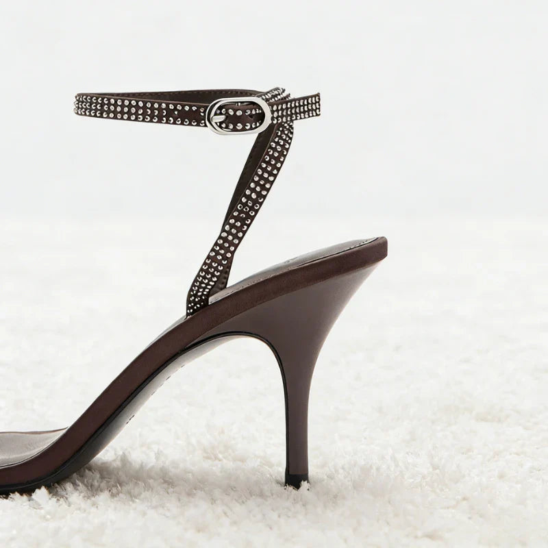 Luxury Rhinestone Detail Ankle-Strap High-Heel Sandals Open-Toe Stilettos Heel