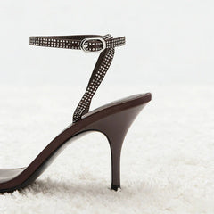 Luxury Rhinestone Detail Ankle-Strap High-Heel Sandals Open-Toe Stilettos Heel