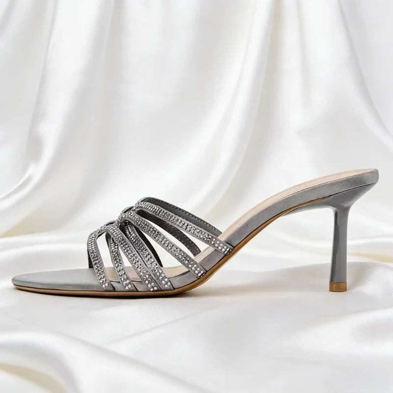 Luxury Rhinestone Detail Slippers Peep-Toe Heel