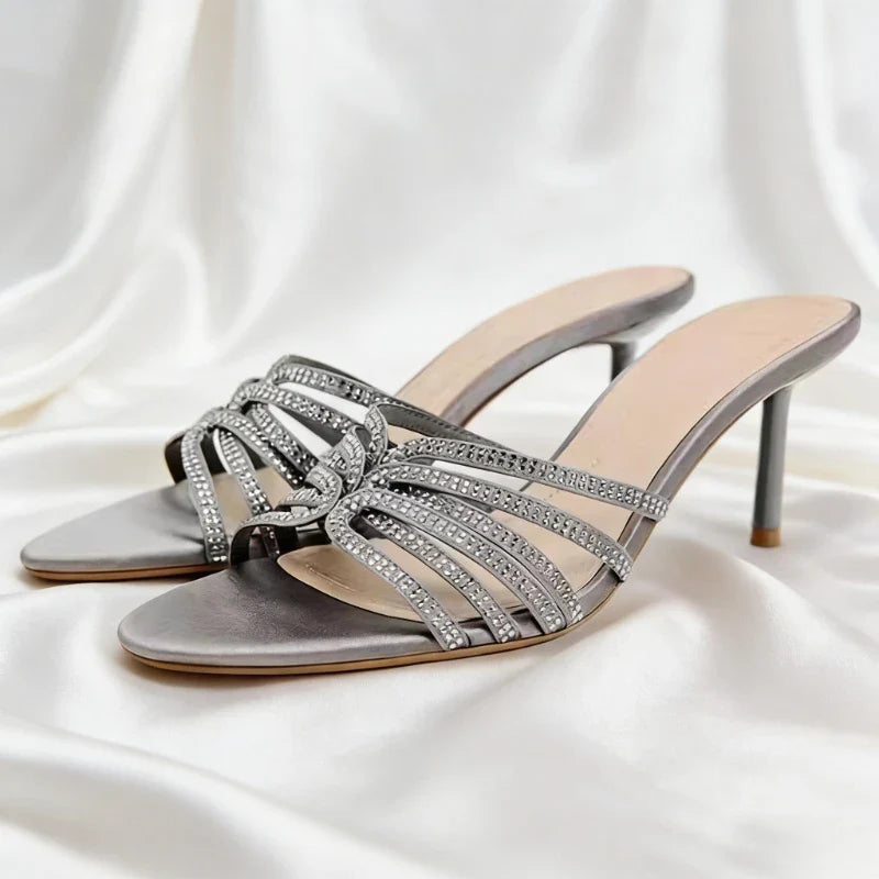 Luxury Rhinestone Detail Slippers Peep-Toe Heel