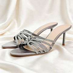 Luxury Rhinestone Detail Slippers Peep-Toe Heel