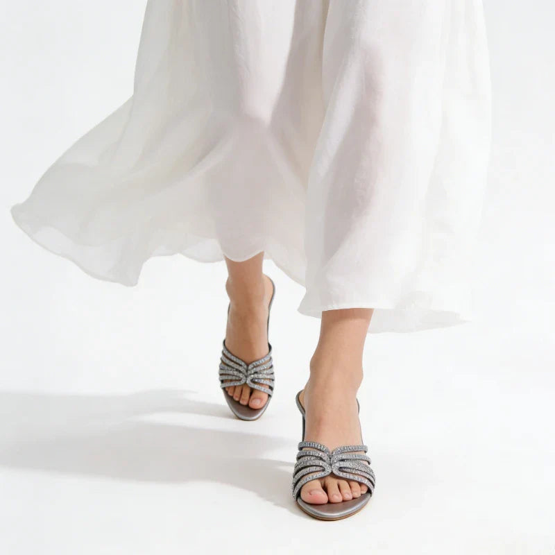 Luxury Rhinestone Detail Slippers Peep-Toe Heel