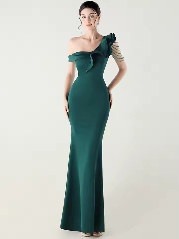 Luxury Rhinestone Diamonds One-Shoulder Evening Party Dresses