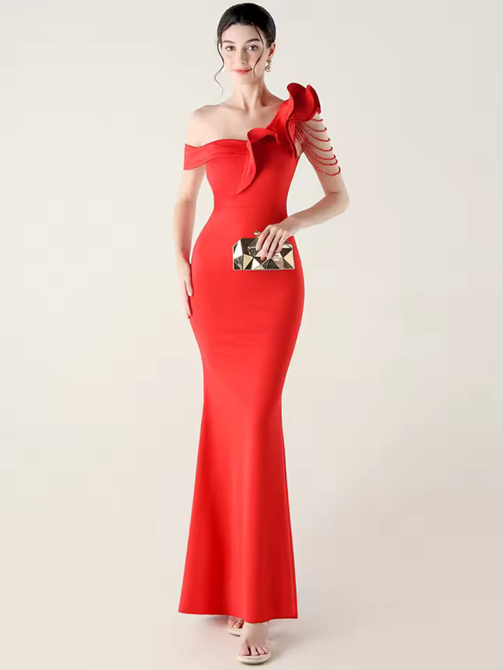 Luxury Rhinestone Diamonds One-Shoulder Evening Party Dresses