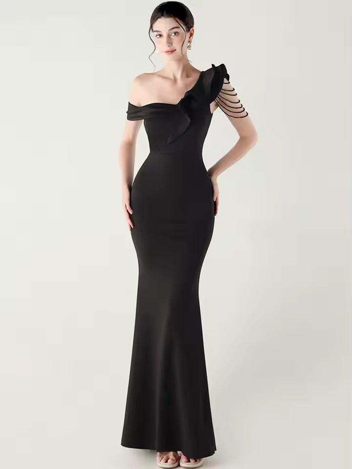Luxury Rhinestone Diamonds One-Shoulder Evening Party Dresses